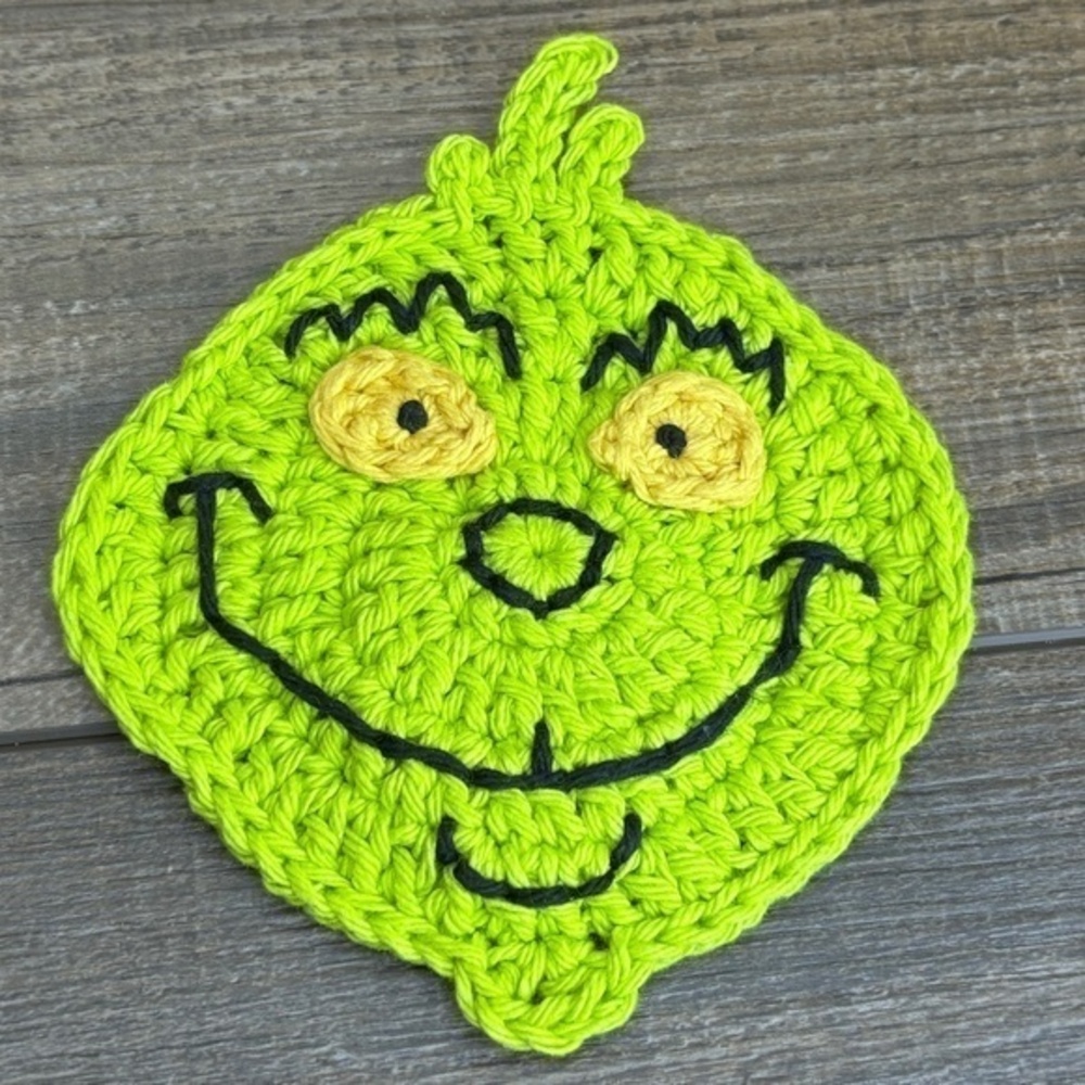 Grinch‎ Coasters Christmas Holiday Handcrafted Crochet by Seller Cotton